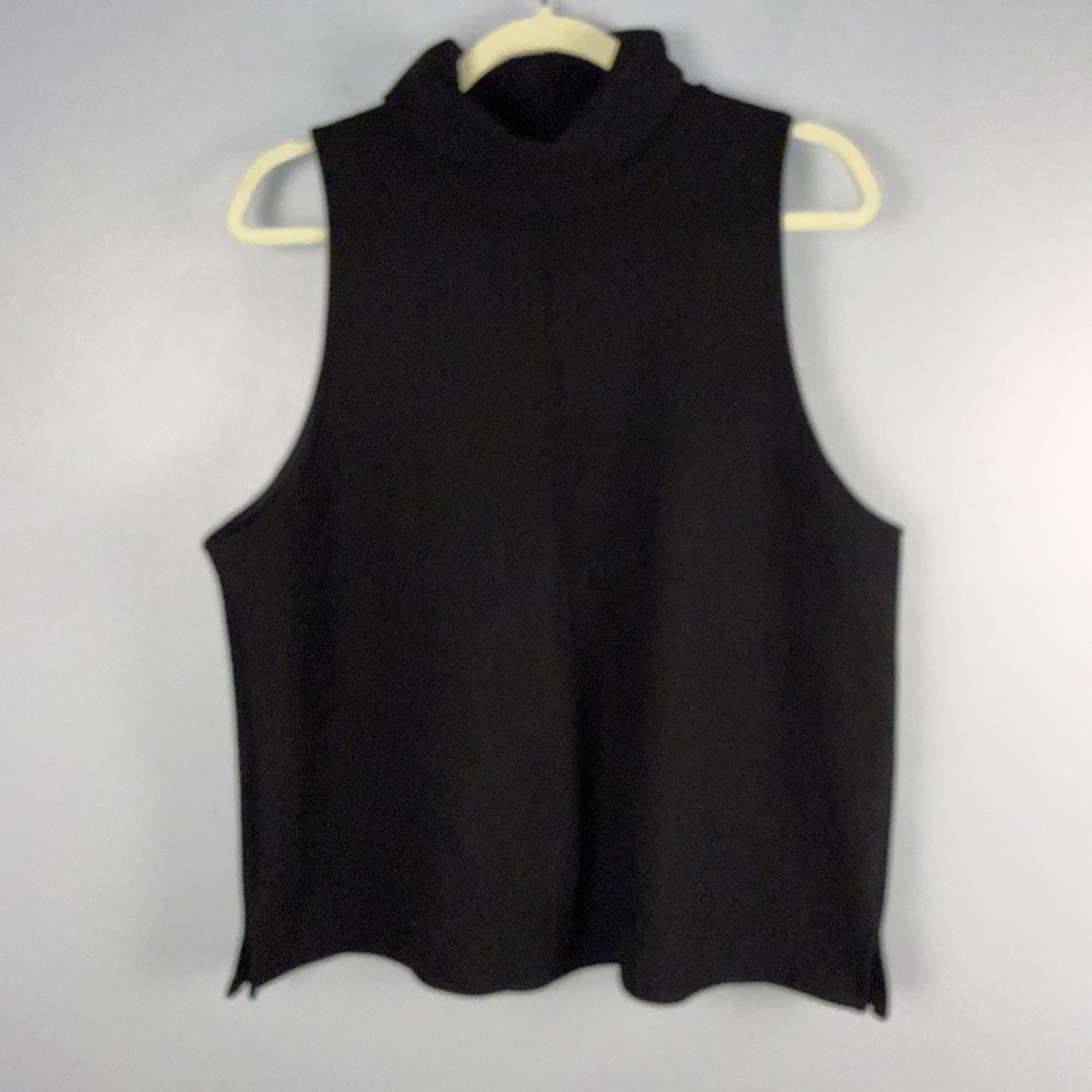 OGL Turtleneck FuzzLuxe Top Womens XLarge Black Sleeveless Split Hem New